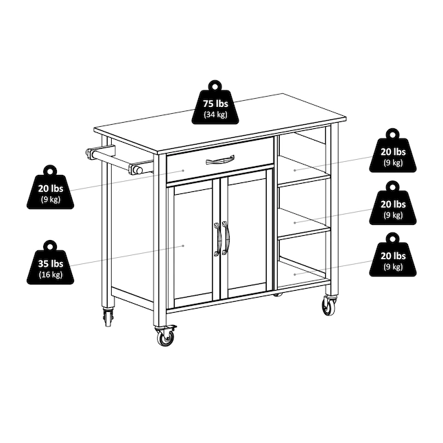 Winsome Wood 94843 Brown Wood Base with Wood Top Rolling Kitchen Cart (18.9-in x 42.72-in x 35.43-in)