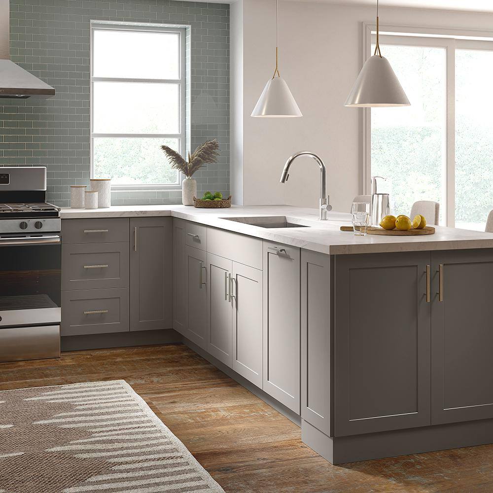 Hampton Bay Cambridge Gray Shaker Ready to Assemble Corner Sink Base Cabinet (36 in. W x 24.5 in. D x 34.5 in. H) CA3635C-KG