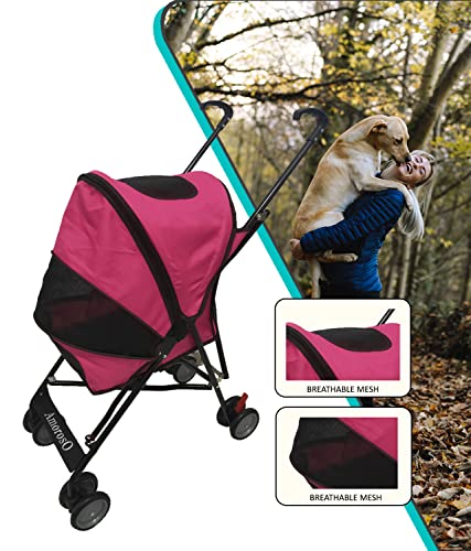 Small Dog Carrier - Umbrella Pet Stroller For Travel With Mesh Viewing Window - Backside Storage For Your Pet Essentials - Swivel Wheels And Latch Mechanism - Pink