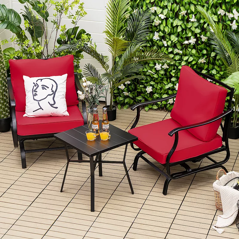 3 Piece Patio Rocking Chair Set with Coffee Table