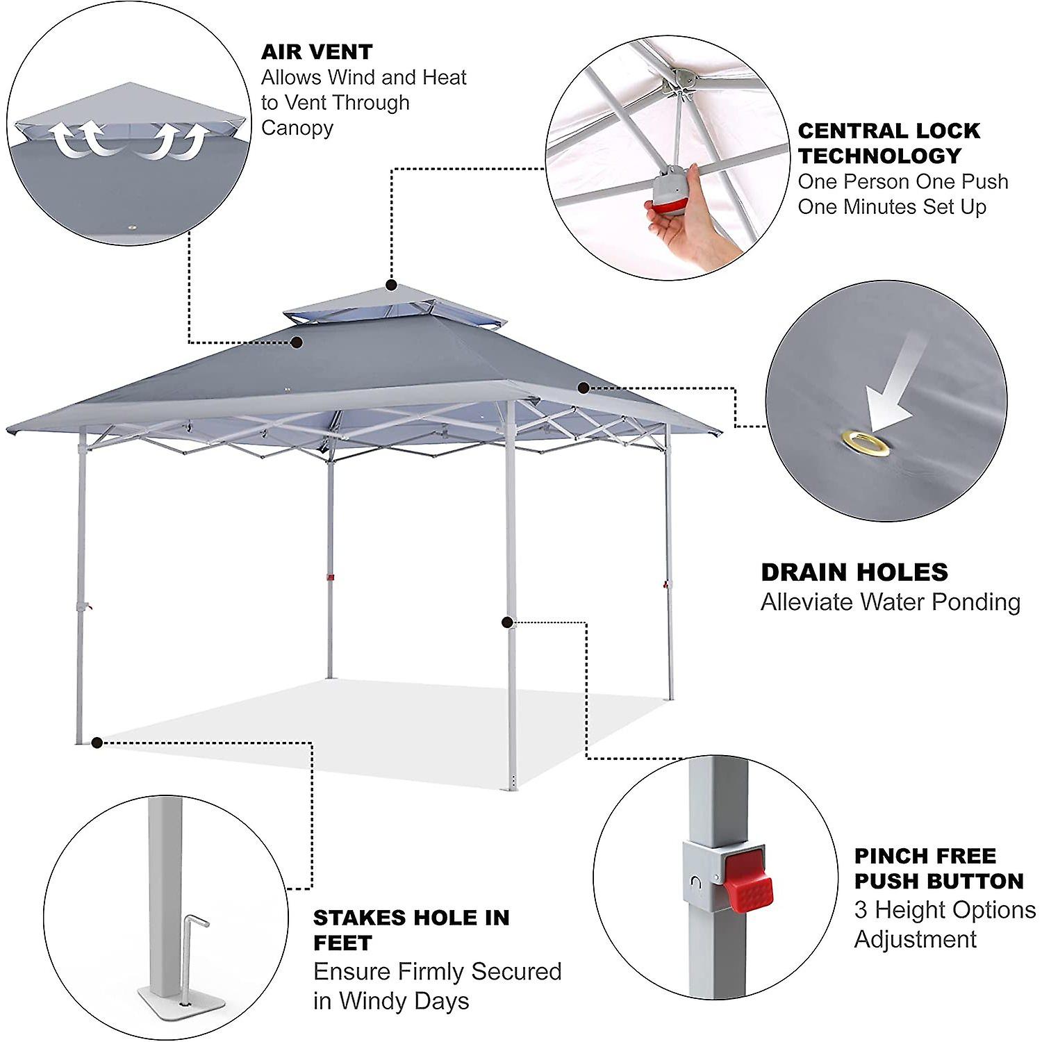 13x13ft Pop Up Canopy Tent Instant Folding Shelter 169 Square Feet Large Outdoor Sun Protection Shade(grey)