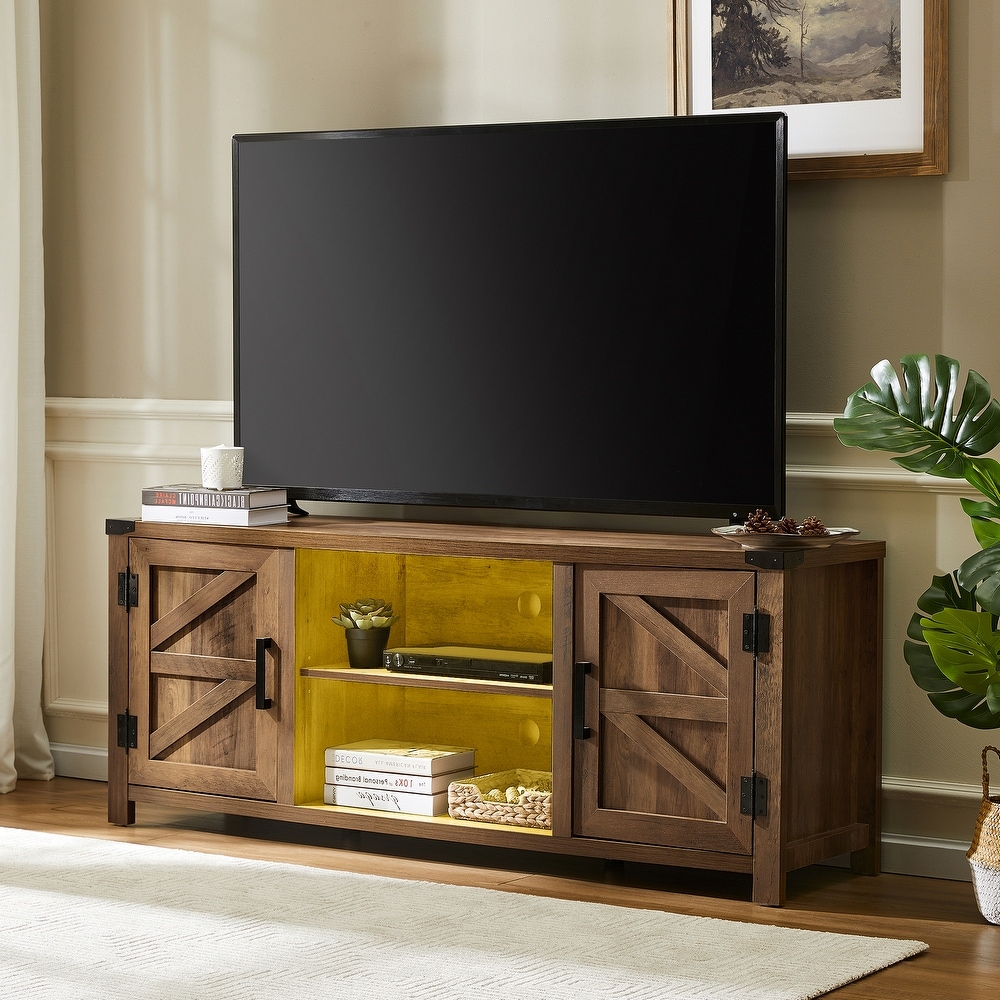 Farmhouse Barndoor TV Stand Entertainment Center for TVs up to 70 inch