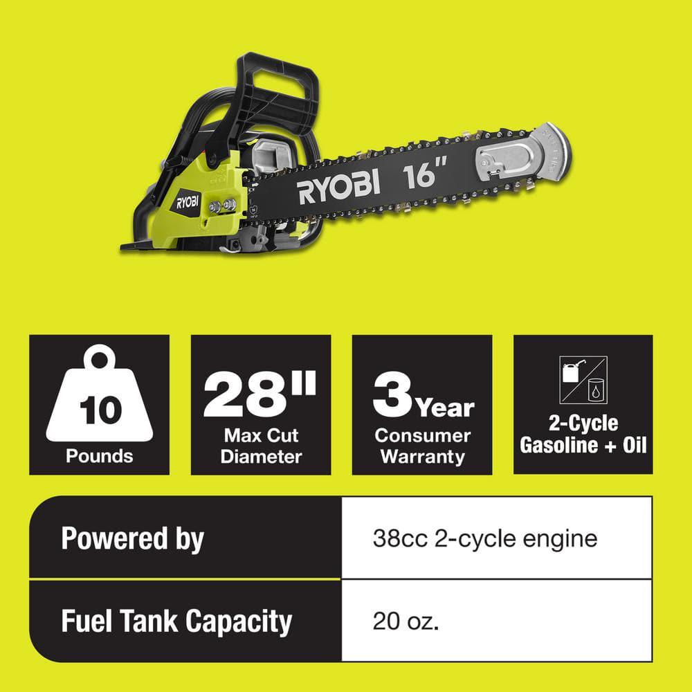 RYOBI 16 in 37cc 2Cycle Gas Chainsaw with HeavyDuty Case