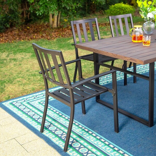 MAISON ARTS Patio Dining Set Metal Outdoor UShaped Leg Table and Chairs Furniture Set 7Piece