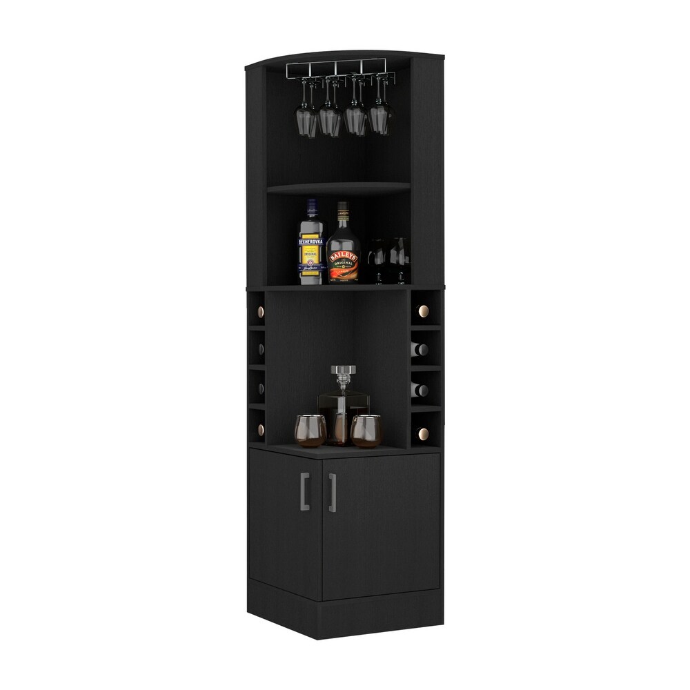 8 Bottle 2 Shelf Bar Cabinet with a central open shelf on each side