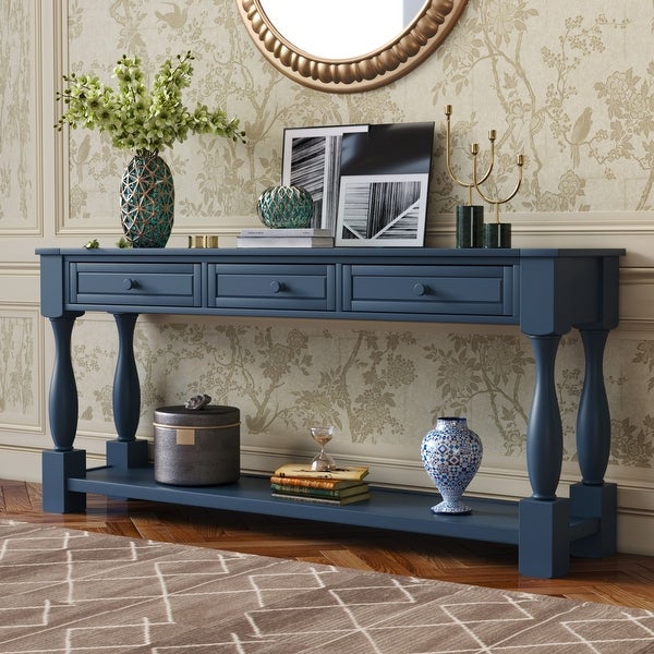 Long Extra-thick Sofa Table with Drawers and Shelf for Entryway