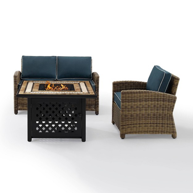 3pc Bradenton Outdoor Steel Fire Pit Set Navy weathered Brown Crosley