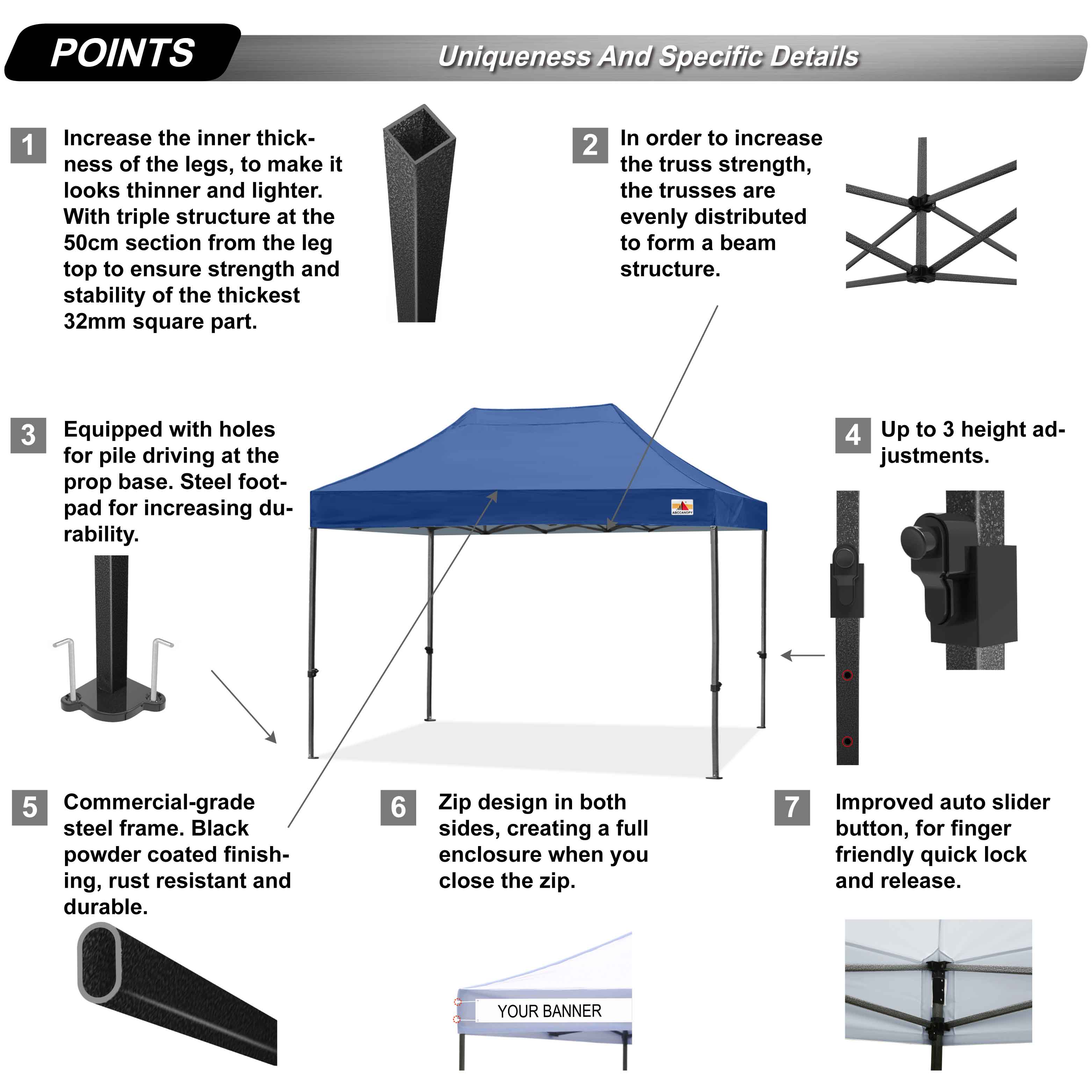 ABCCANOPY 10ft x 10ft Sturdy Instant Shelter Metal Outdoor Pop up Canopy，NavyBlue