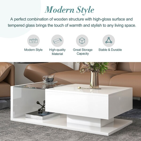 Modernist 2-Tier Coffee Table with Tempered Glass and High-Gloss UV Surface