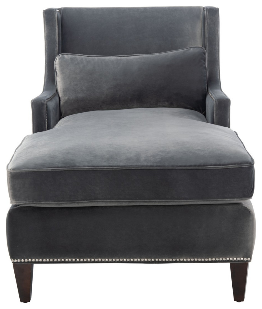 Carolann Studded Chaise Charcoal   Transitional   Indoor Chaise Lounge Chairs   by Peachtree Fine Furniture  Houzz