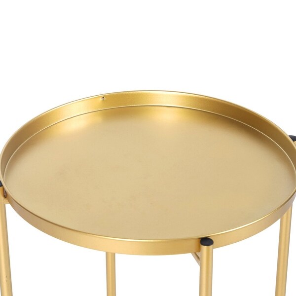 Adeco Gold End Table Metal Waterproof Snack Beside Table Accent Coffee Table - 16.9