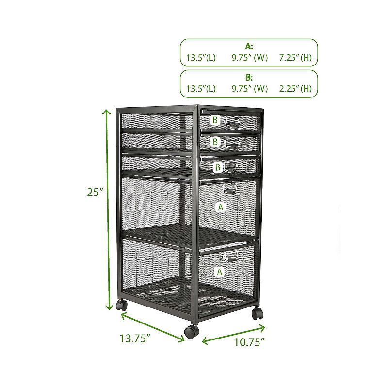 Mind Reader Rolling 5 Drawer File Cabinet