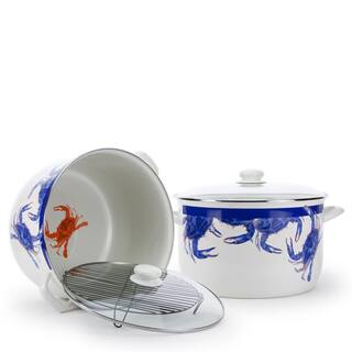 Golden Rabbit Blue Crab 18 qt. Porcelain-Coated Steel Stock Pot in Blue with Glass Lid SE75