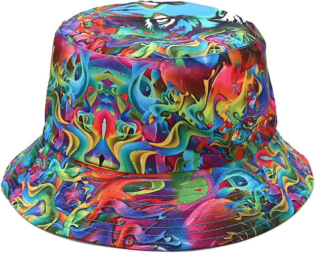 Reversible Printed Bucket Sun Hat， Packable Double-side-wear Fisherman Outdoor Cap Summer Beach Hats Many Patterns