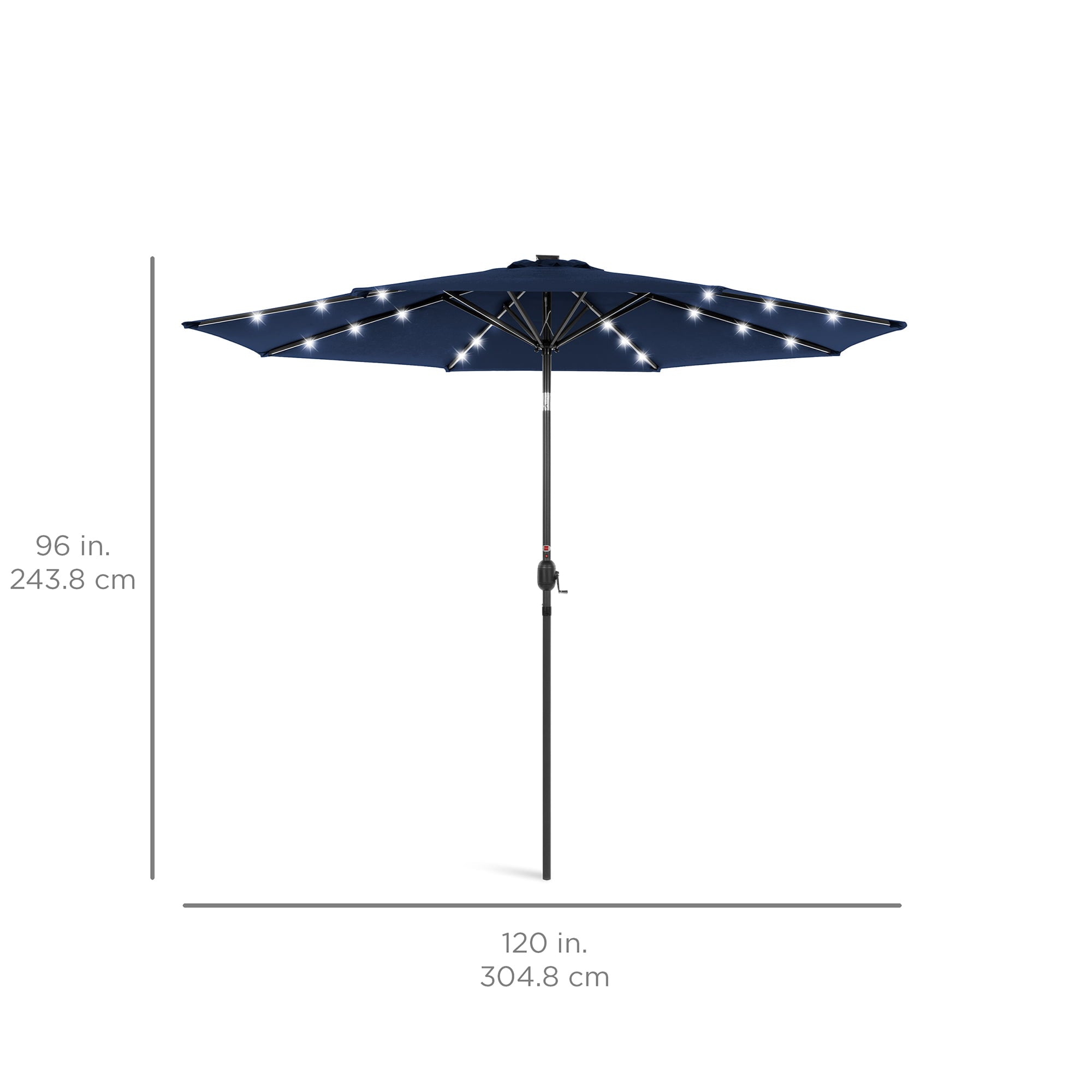 Best Choice Products 10ft Solar LED Lighted Patio Umbrella w/ Tilt Adjustment, UV-Resistant Fabric - Navy Blue