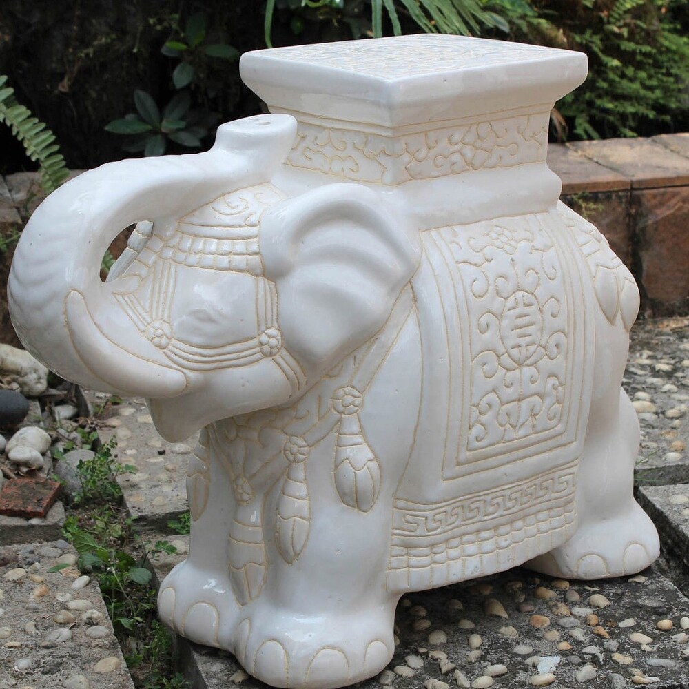 International Caravan Large Porcelain Elephant Stool