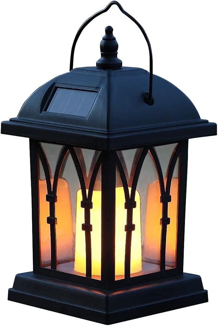 Night Light Outdoor Decorative Solar Lanterns Matte Black With Led Candle Lighting Waterproof Flickering Effect (27cm Height)