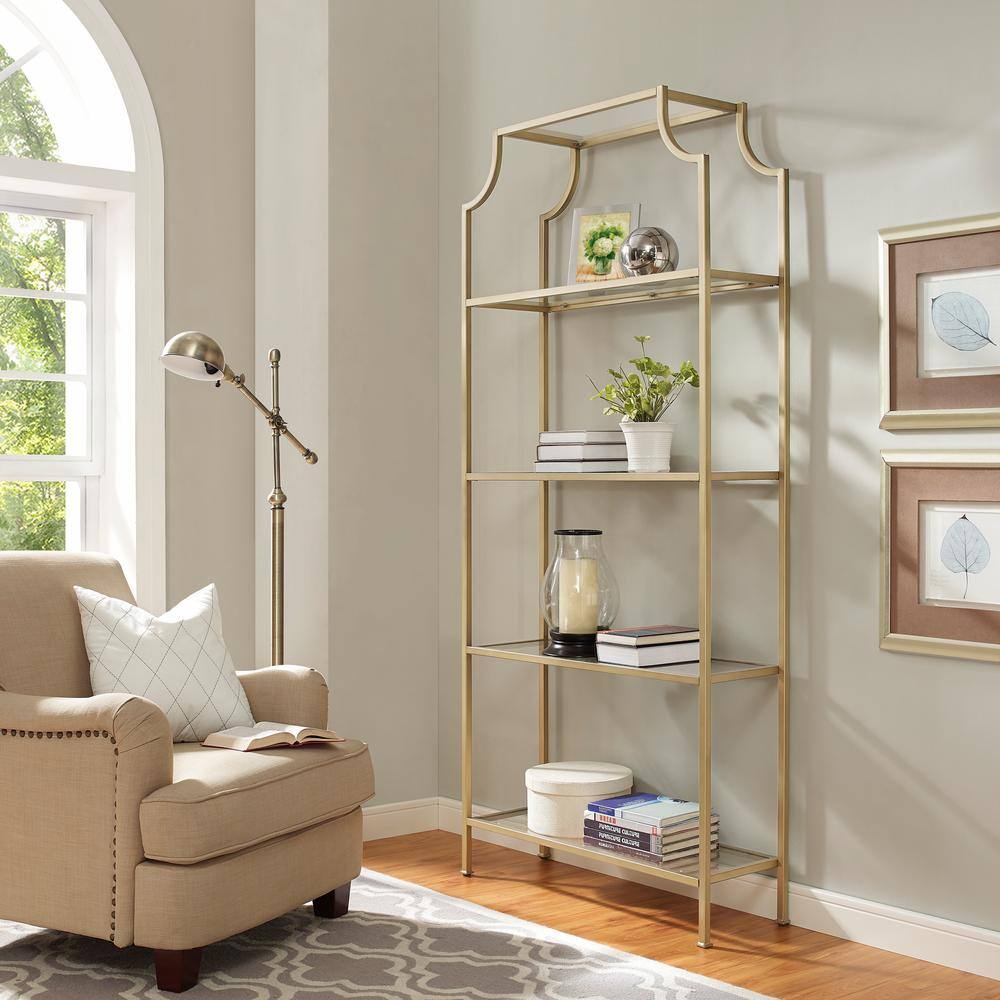 CROSLEY FURNITURE 80 in. GoldClear Metal 4-shelf Etagere Bookcase with Open Back CF6101-GL