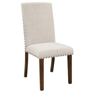 Polibi 24.41 in. W Beige Upholstered Dining Chairs Fabric Dining Chairs with Copper Nails (Set of 2) RS-UDCFCN-BI