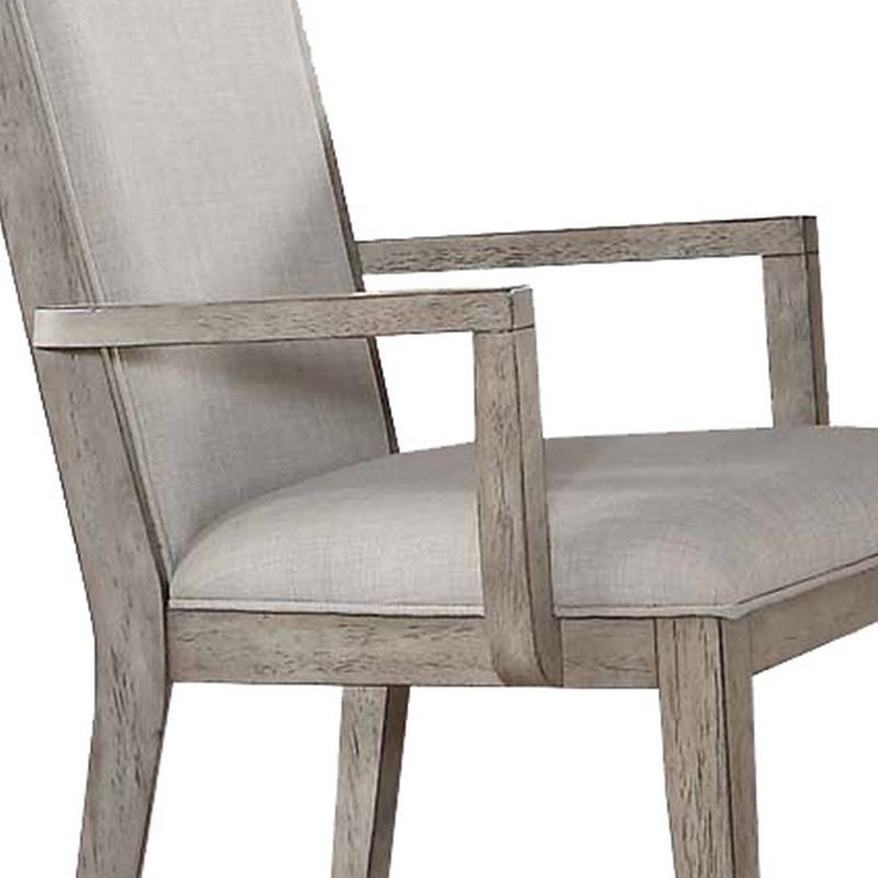 Wooden Arm Chairs with Fabric Padded Seat and High Backrest， Gray， Set of Two