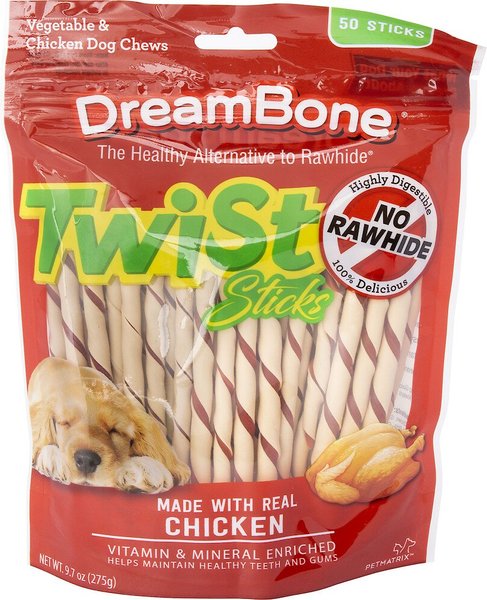 DreamBone Twist Sticks Chicken Chew Dog Treats， 50 count