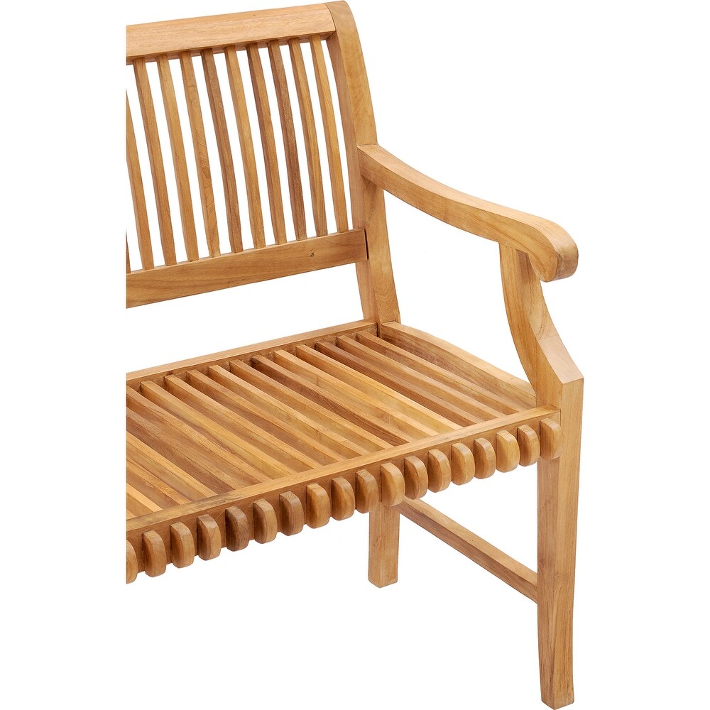 Chic Teak Castle Outdoor Teak Wood Patio   Garden Bench with Arms  4 foot