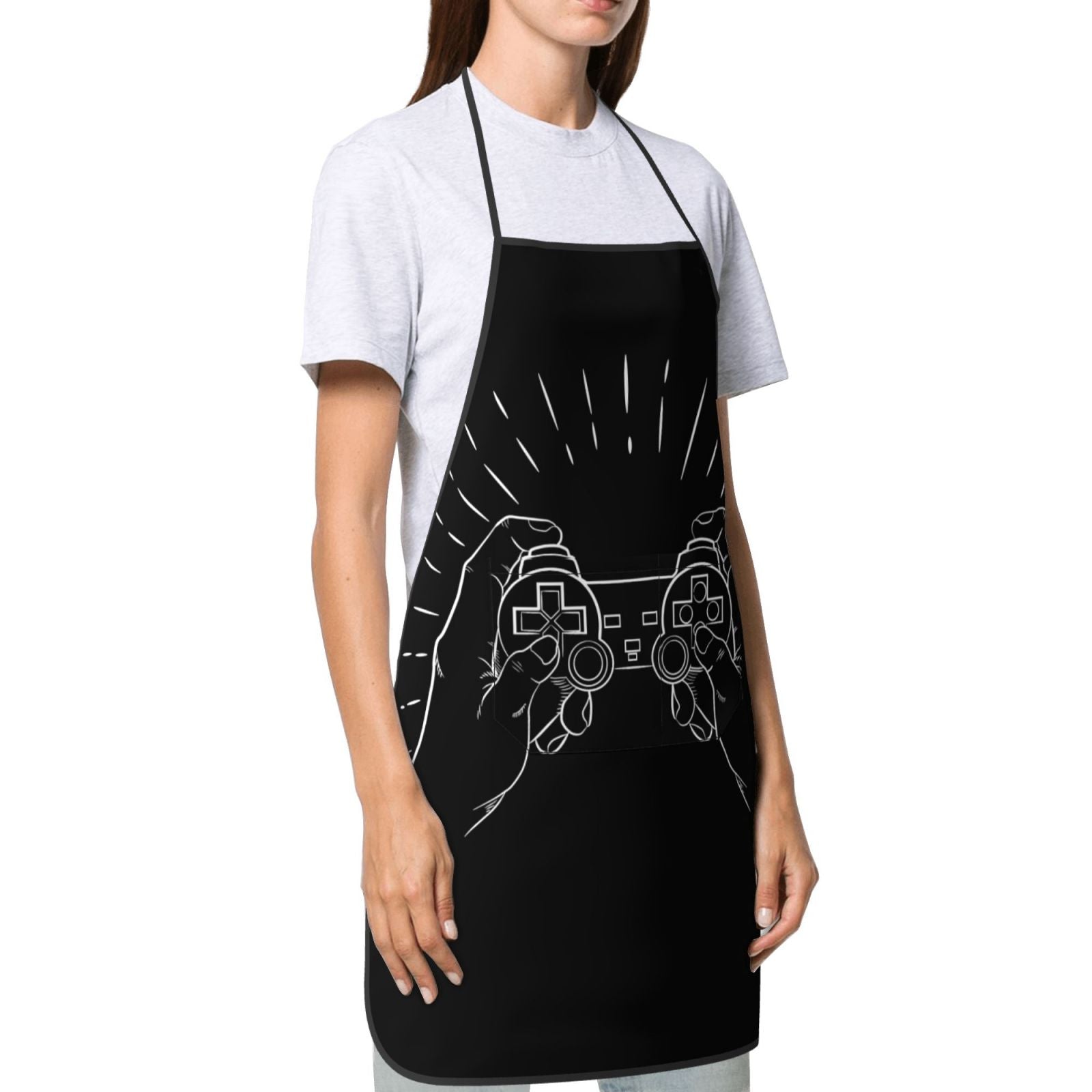 XMXY Chef Aprons with Pockets for Women Men， Person Playing Videogames Waterproof Cooking Kitchen Aprons， 28.3 x 20.4 inches