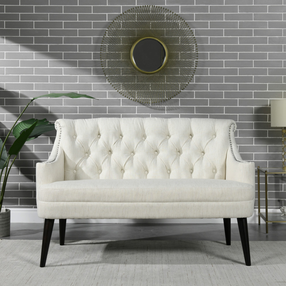 Stella Roll Arm Velvet Tufted Banquette Settee   Contemporary   Loveseats   by Jennifer Taylor Home  Houzz