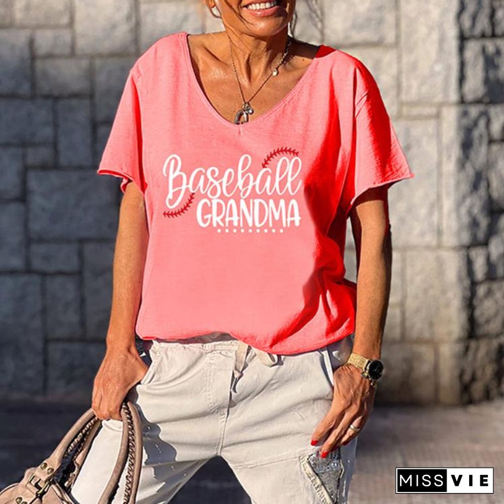 Baseball Grandma Print Loose Leisure T-Shirt