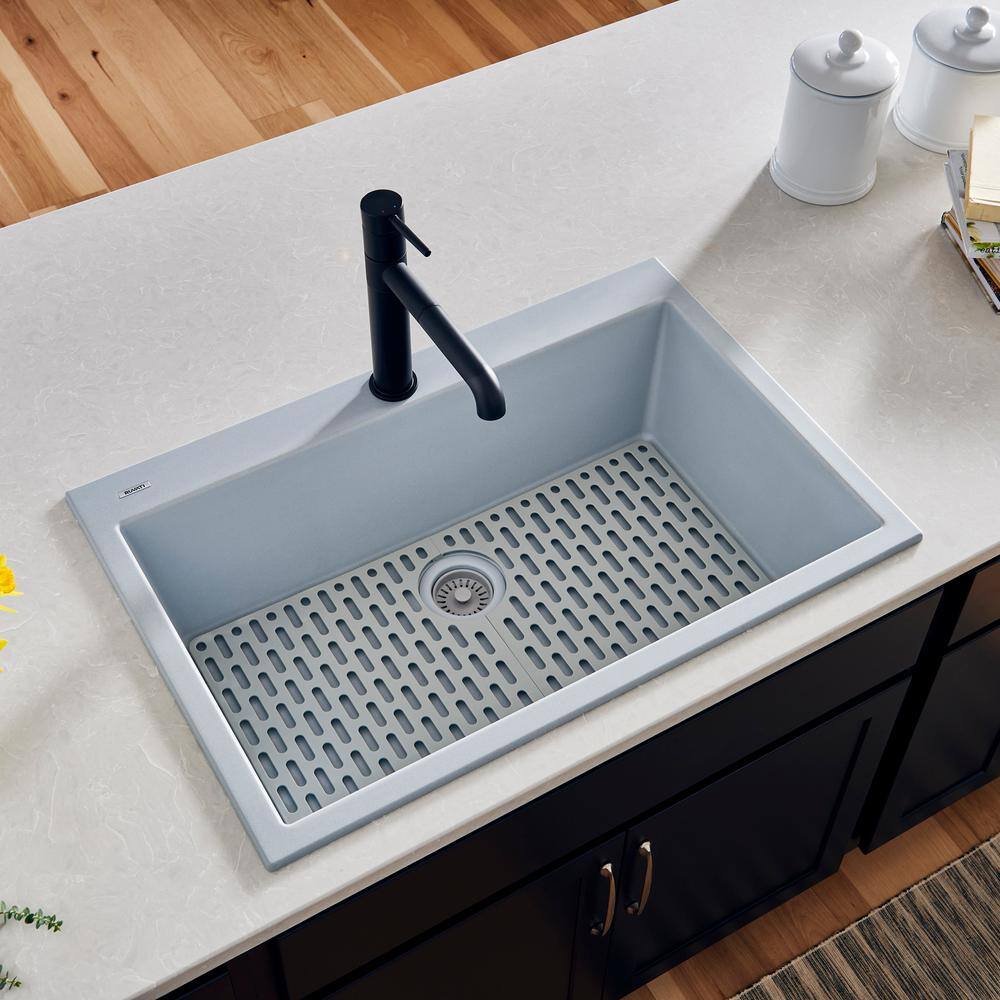 Ruvati epiGranite Silver Gray Granite Composite 30 in. x 20 in. Single Bowl Drop-In Kitchen Sink RVG1030GR