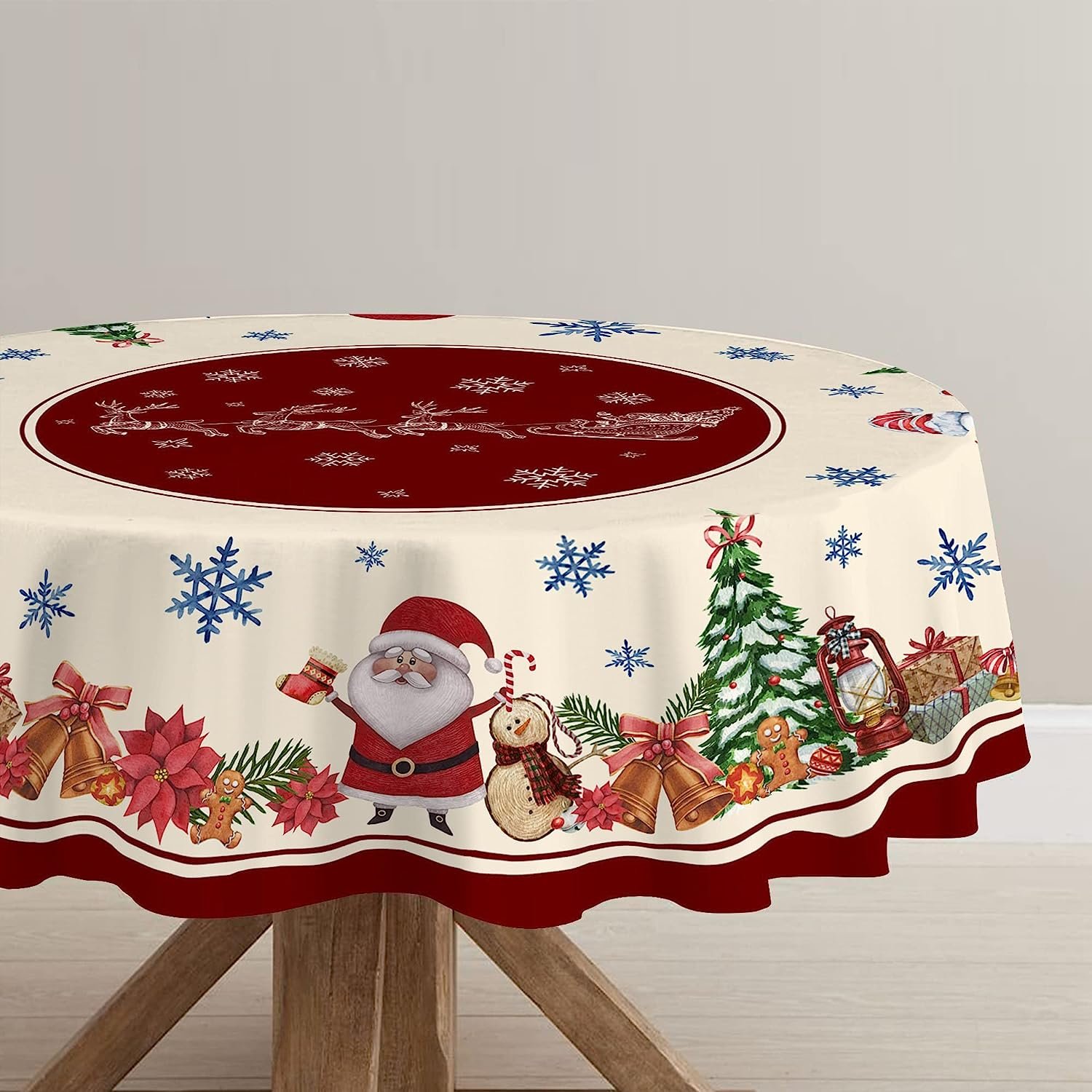 Round Christmas Tablecloth 70 Inch， Snowman Tablecloth， Winter Holiday Kitchen Christmas