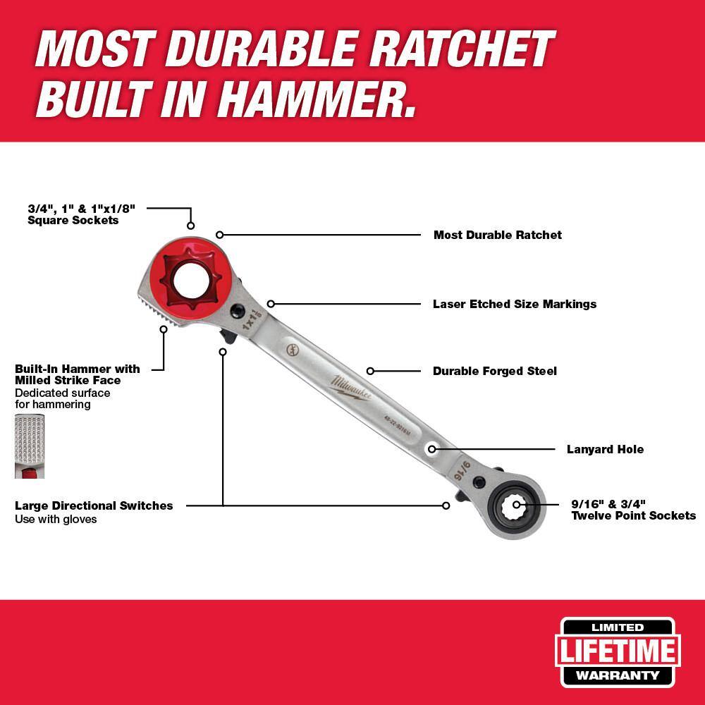 MW 36 oz. 4-in-1 Lineman s Hammer with Lineman's 5-i-1 Ratcheting Wrench with Milled Strike Face 48-22-9040-48-22-9216M