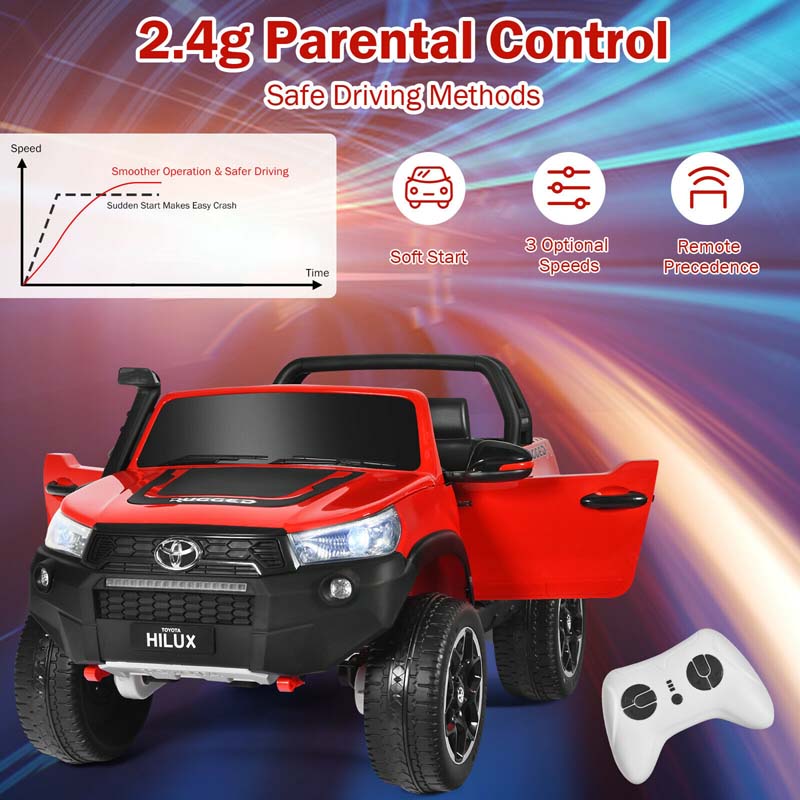 Licensed Toyota Hilux 2-Seater Kids Ride on Car 4WD 2x12V Battery Powered Riding Toy Truck with Remote