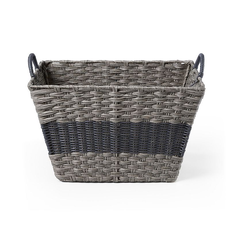 Saddle River Gray Stripe Tapered Faux Wicker Storage Bin 3-piece Set