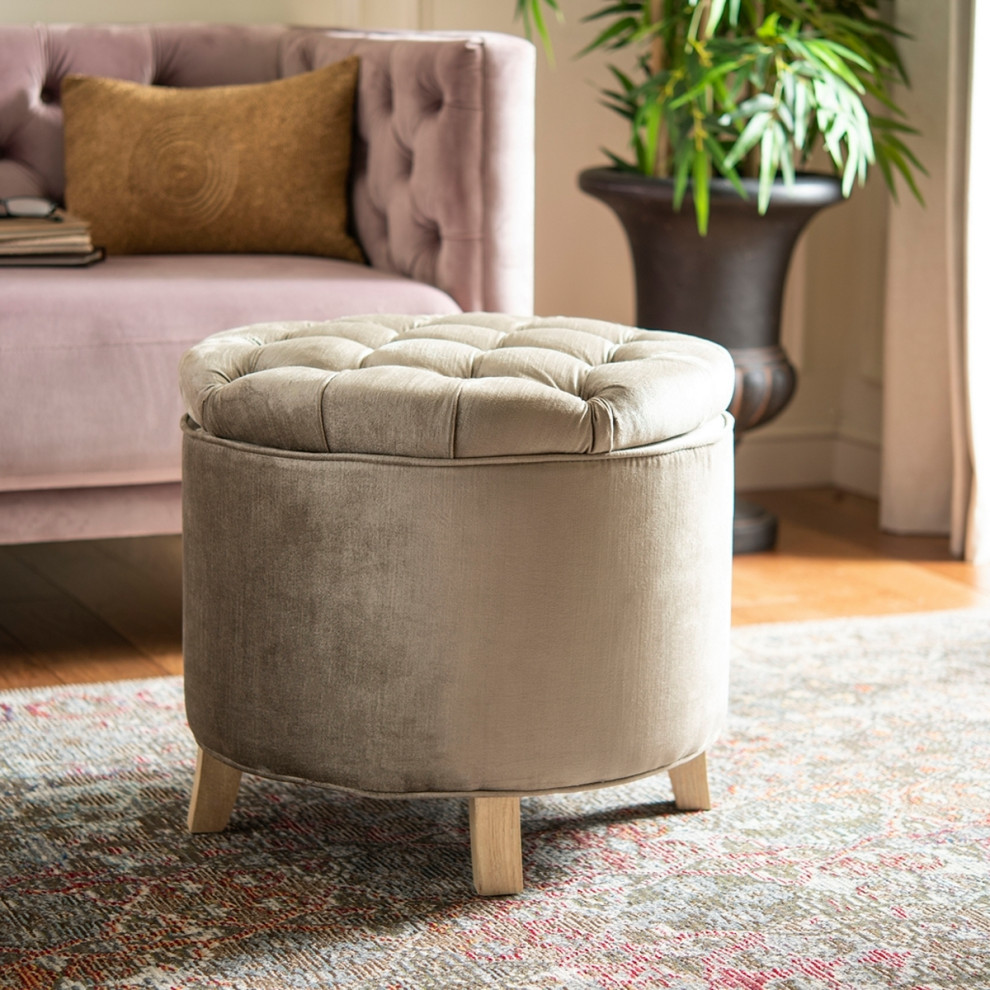 Emma Tufted Storage Ottoman Antique Sage/ Pickled Oak   Modern   Footstools And Ottomans   by Virgil Stanis Design  Houzz