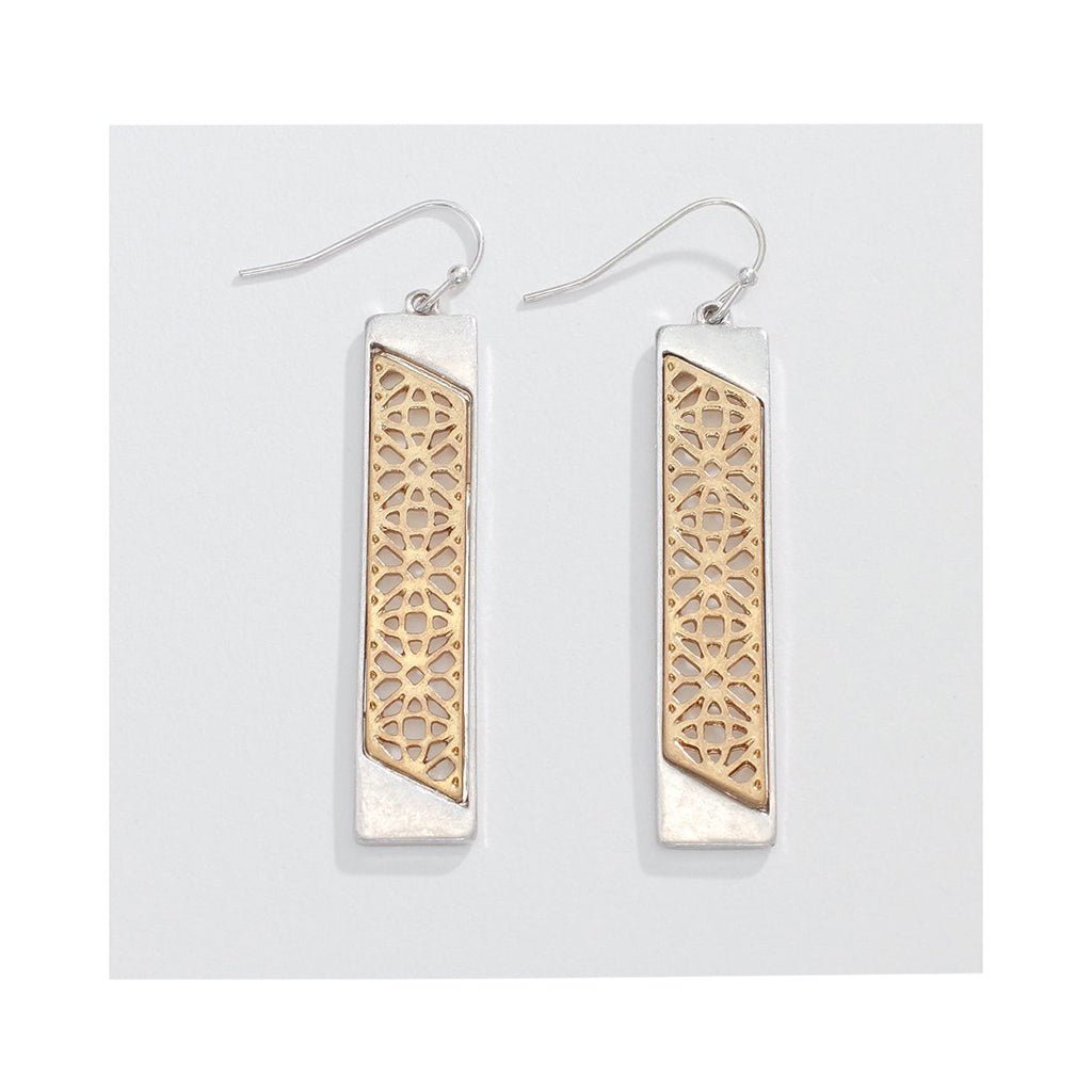 Periwinkle by Barlow  Two-Tone Filigree Rectangless- Earrings