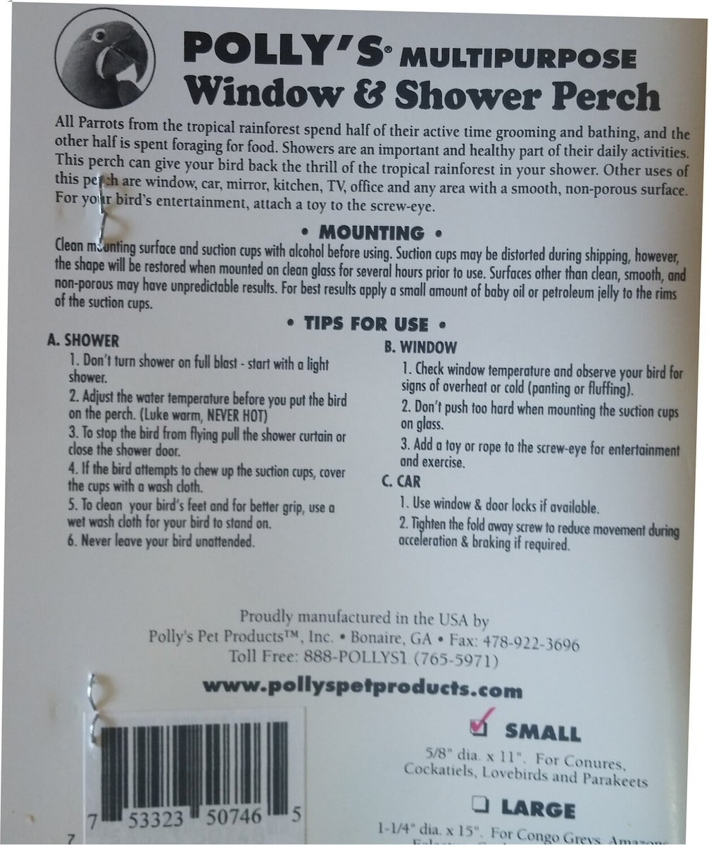 Polly's Pet Products Deluxe Window and Shower Bird Perch