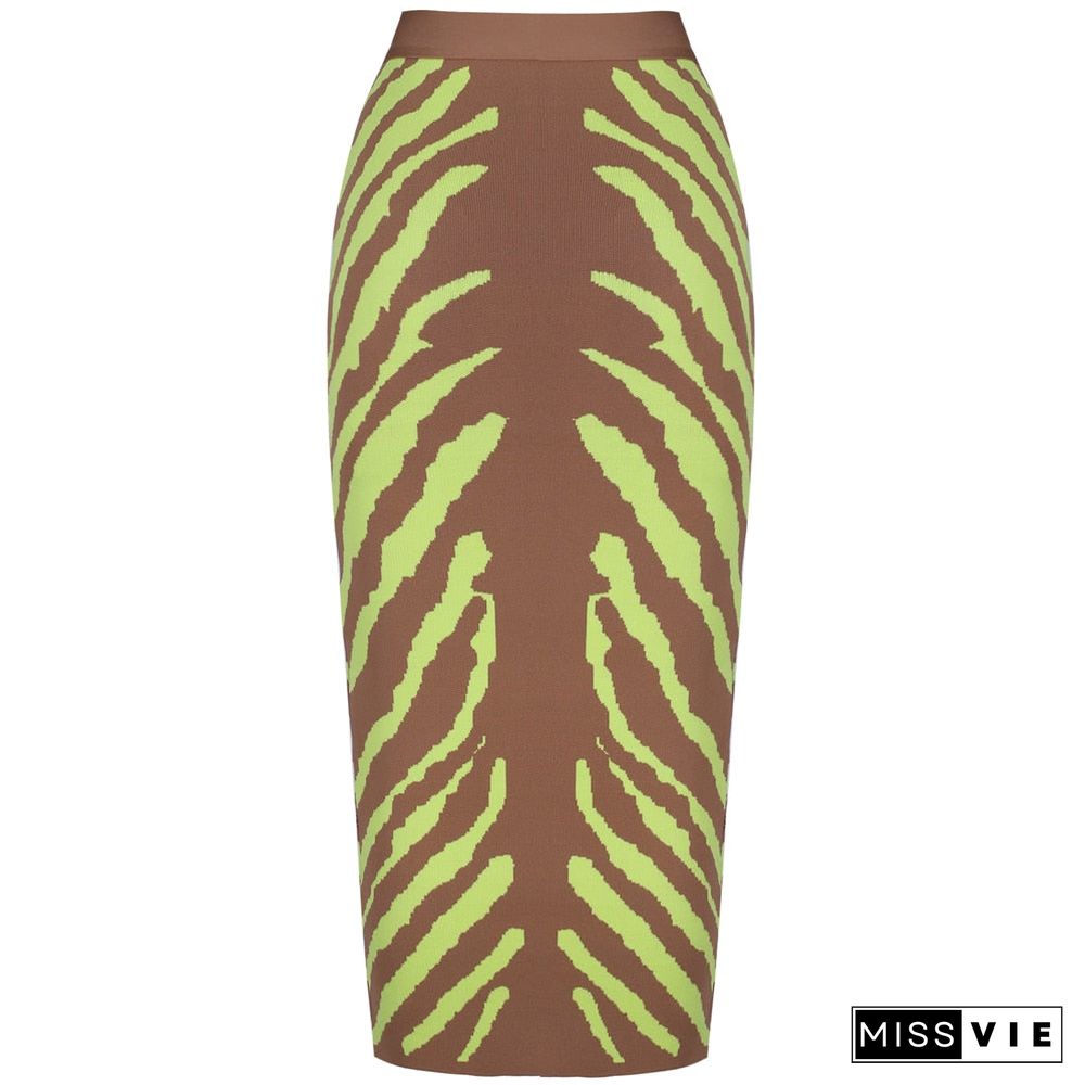 New Arrival Fashion Long Bandage Skirt Women Lime Zebra Print Bodycon Bandage Skirt Midi Club Party Skirt