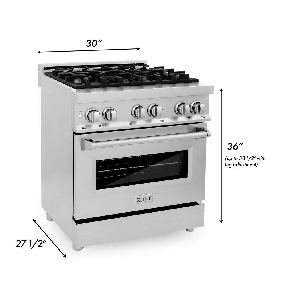 ZLINE Kitchen and Bath 30 in. 4.0 cu. ft. Dual Fuel Range with Gas Stove and Electric Oven in Stainless Steel (RA30) RA30