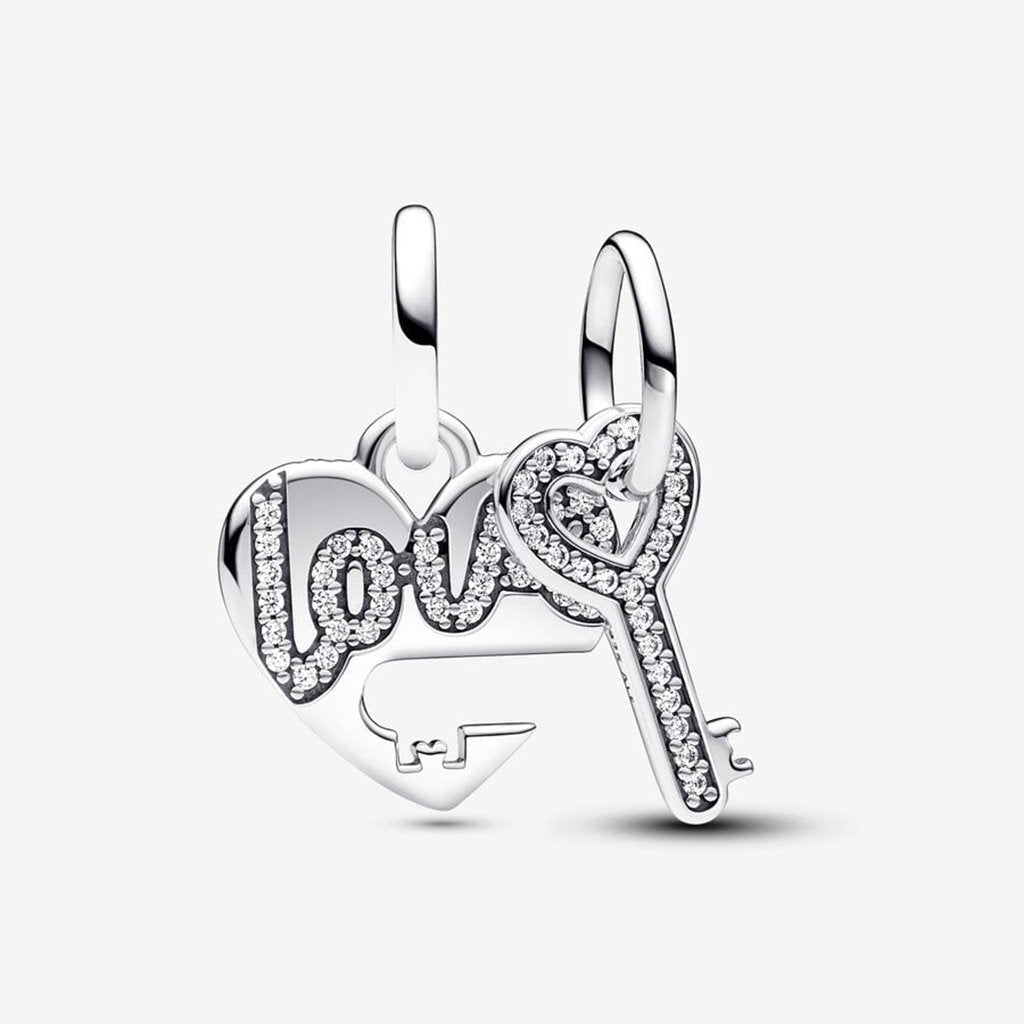 PANDORA  Splittable Heart & Key Dangle Charm in Sterling Silver