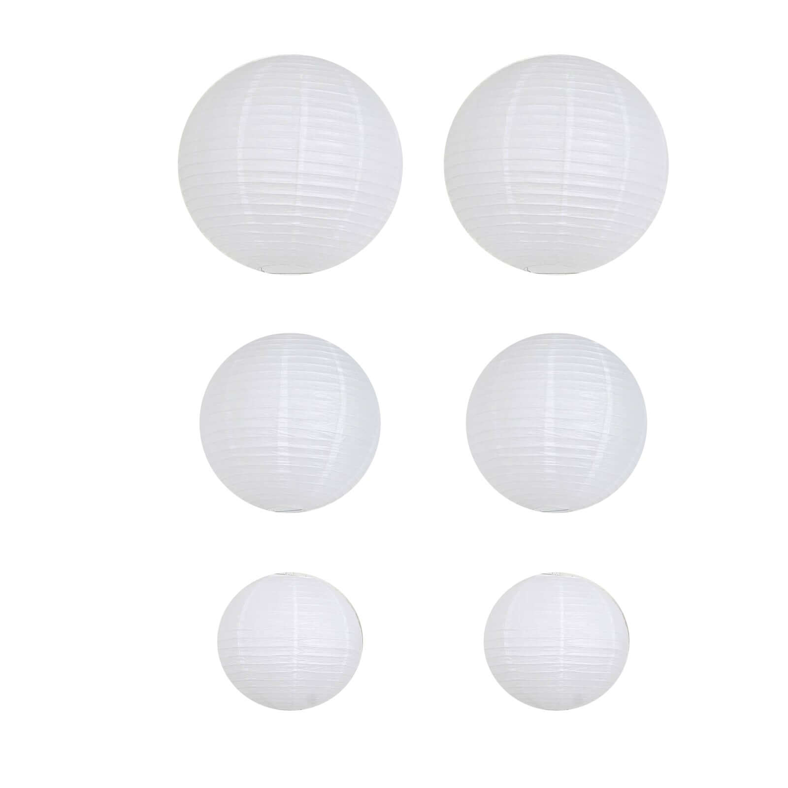 Set of 6 White Hanging Paper Lanterns, Chinese Sky Lanterns, Assorted Sizes 16