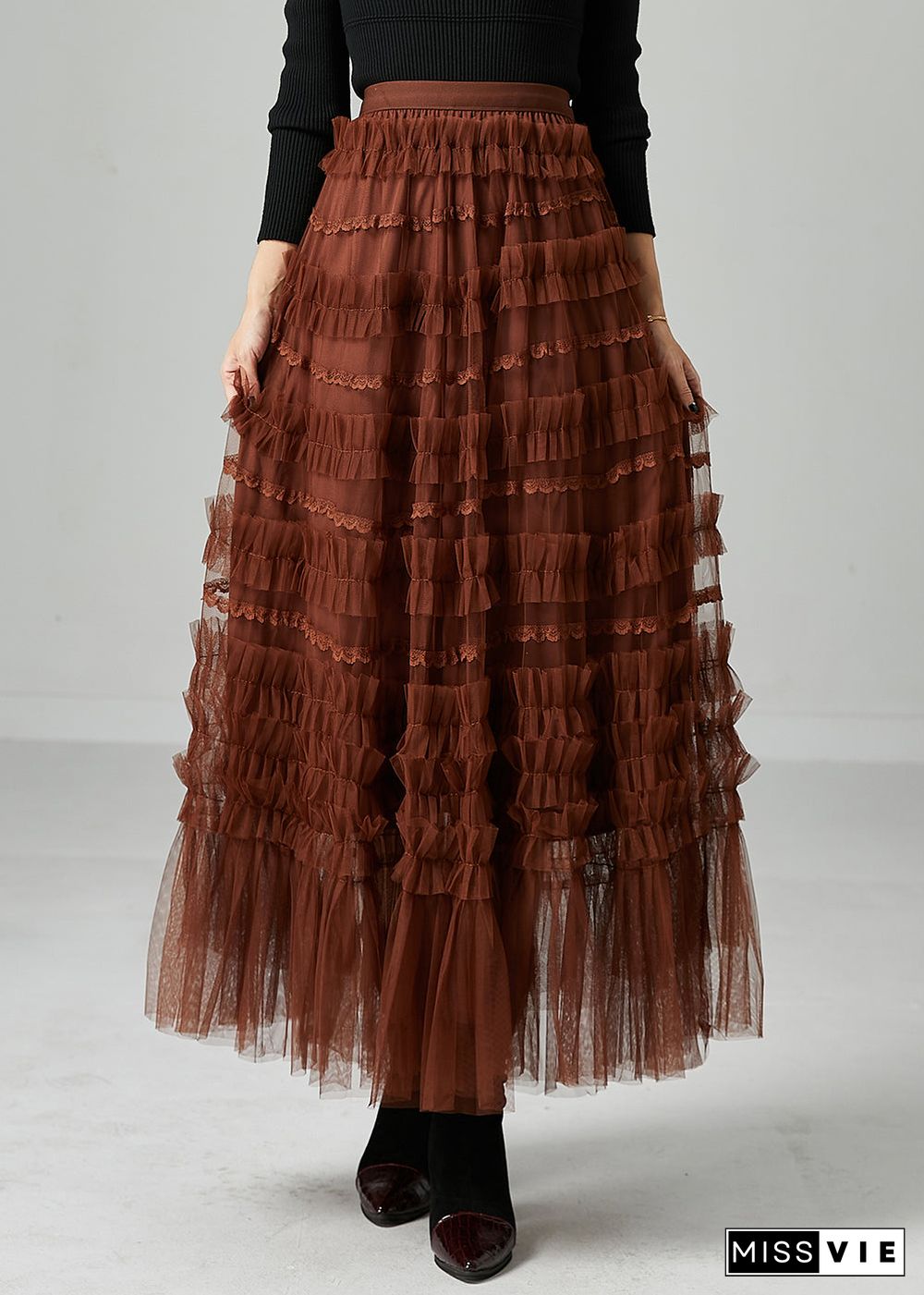 Chocolate Tulle A Line Skirts Ruffled Fall