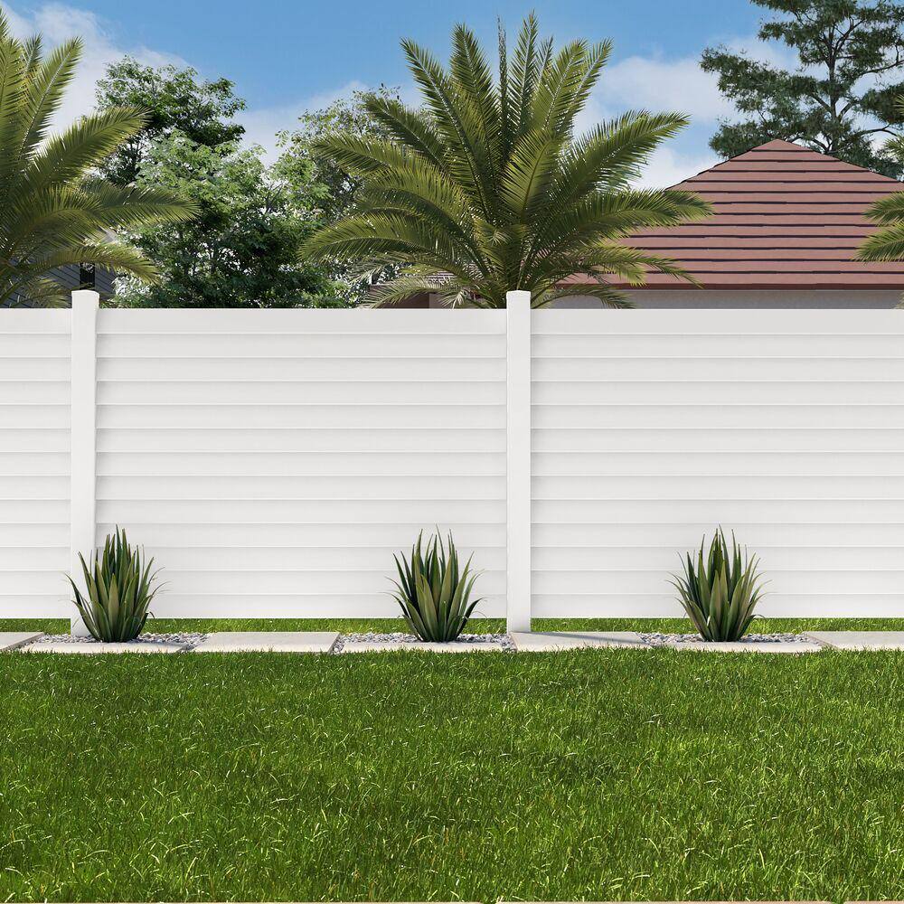 Barrette Outdoor Living Louvered 6 ft. x 6 ft. White Vinyl Fence Panel 73050573