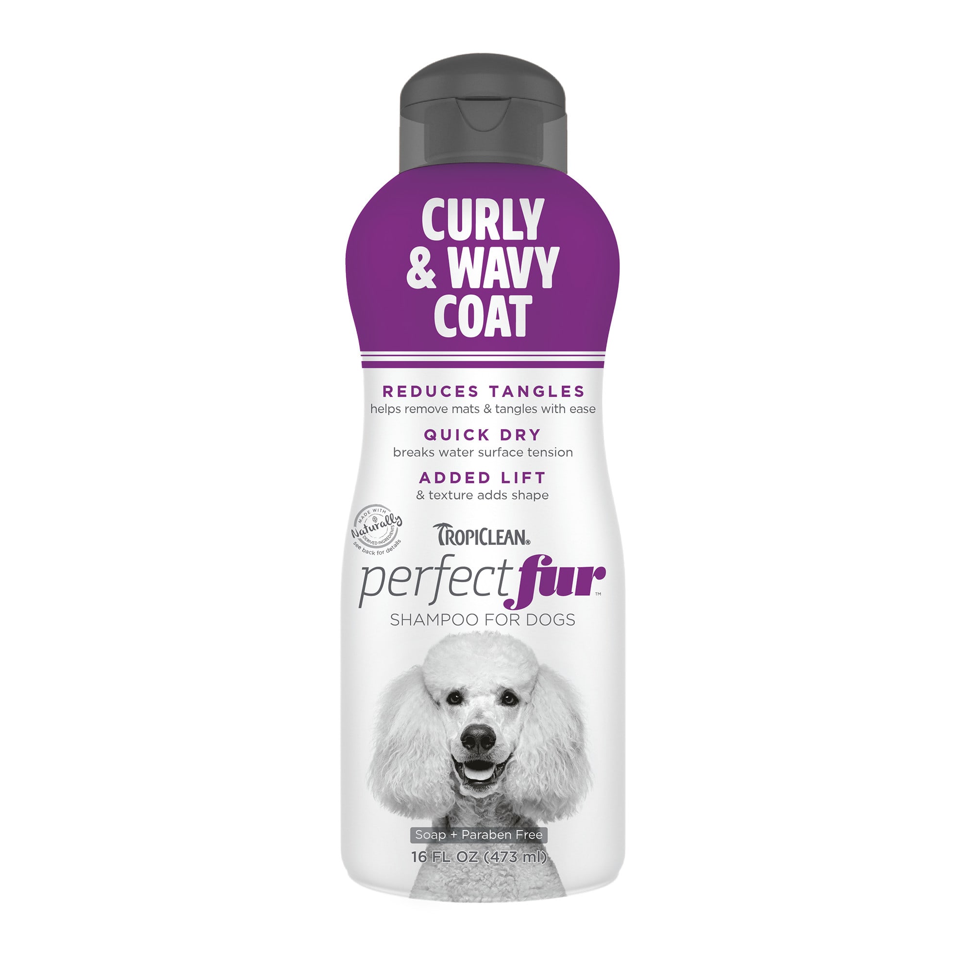 TropiClean Perfect Fur Curly  Wavy Coat Shampoo for Dogs， 16 fl. oz.