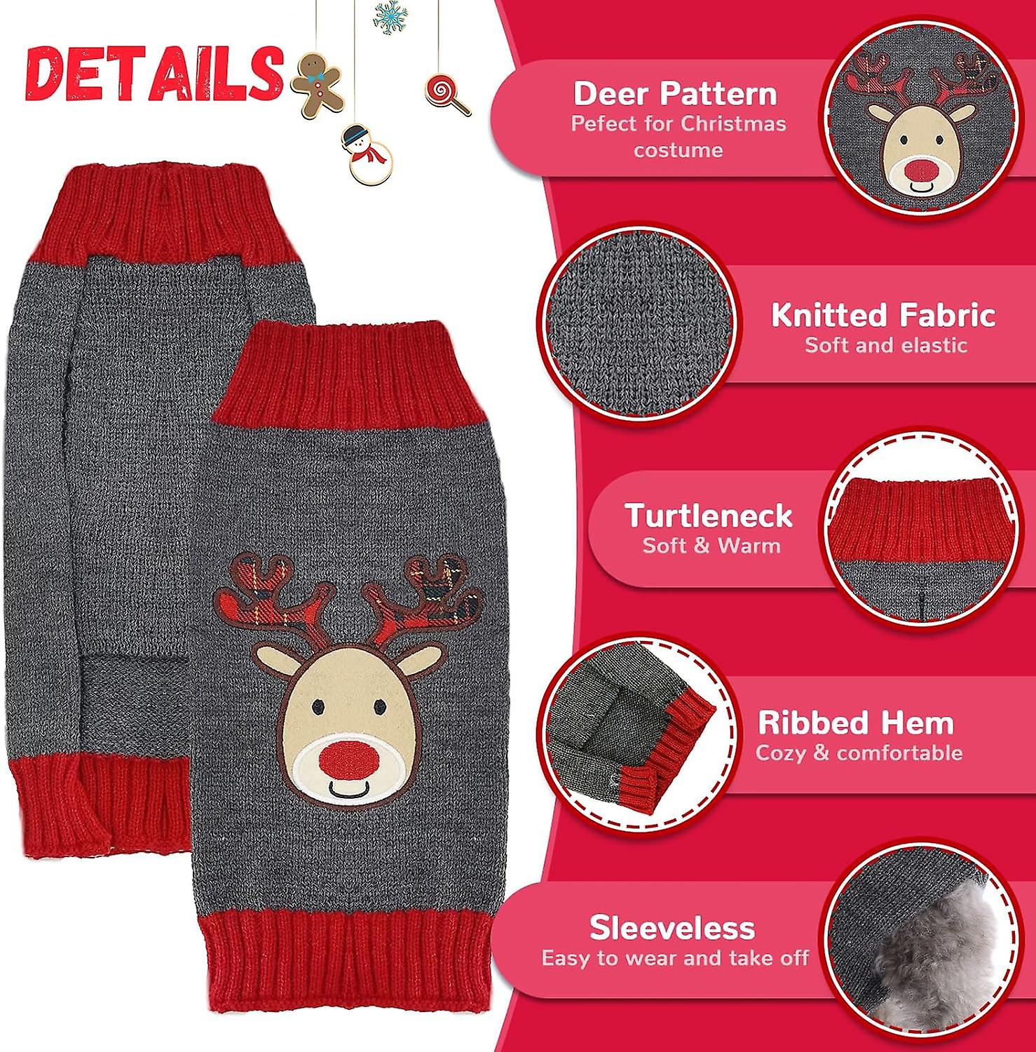 Dog Christmas Sweater Xmas Pet Clothes Cute Gray Reindeer Puppy Cat Costume New Year Gifts For Small Medium Large Dogs Jumpers (xxl， Gray Reindeer)