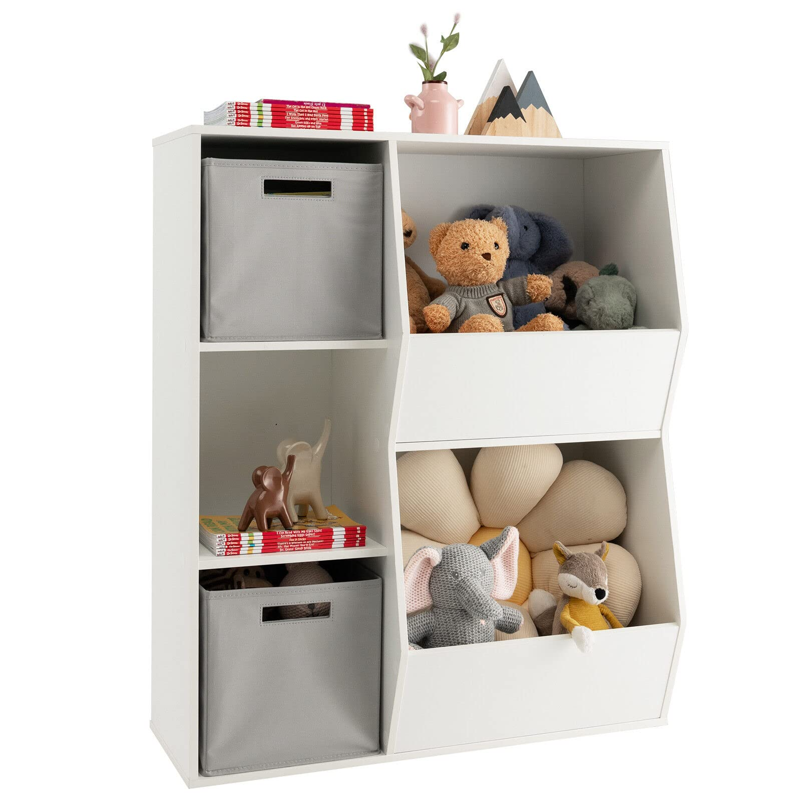 Costzon 5 Cubbies Kids Toy Storage Organizer with Bookcase