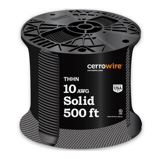 Cerrowire 500 ft. 10 Gauge Black Solid Copper THHN Wire 112-1871J