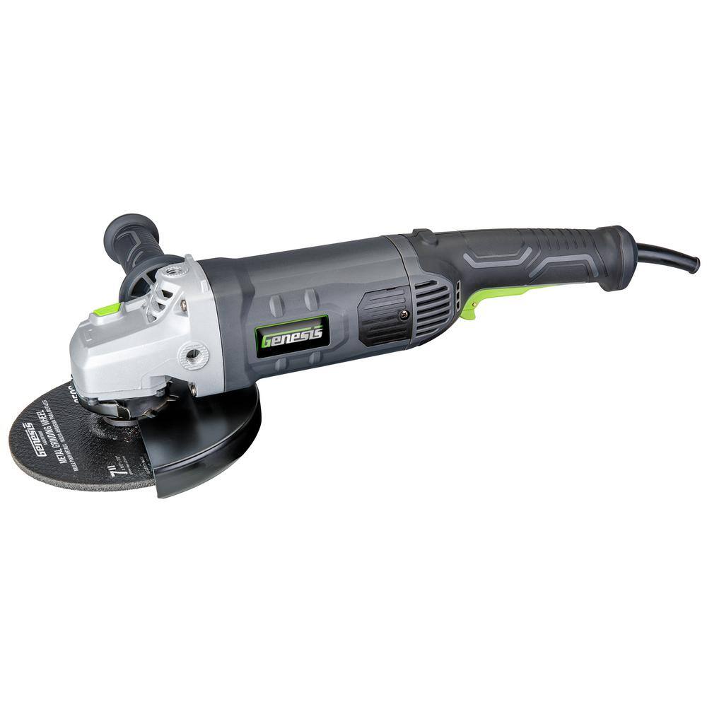 GENESIS 15 Amp 7 in. 8500 RPM Corded Angle Grinder with 3-Position Side Handle 1 Grinding Wheel and Wheel Guard GAG1570