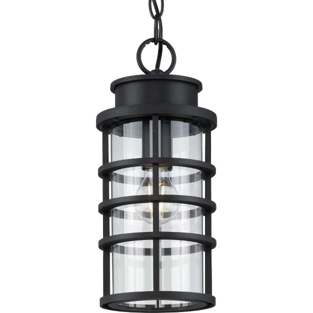 Progress Lighting Port Royal 1 light Outdoor Hanging Lantern Black Clear Glass Shade