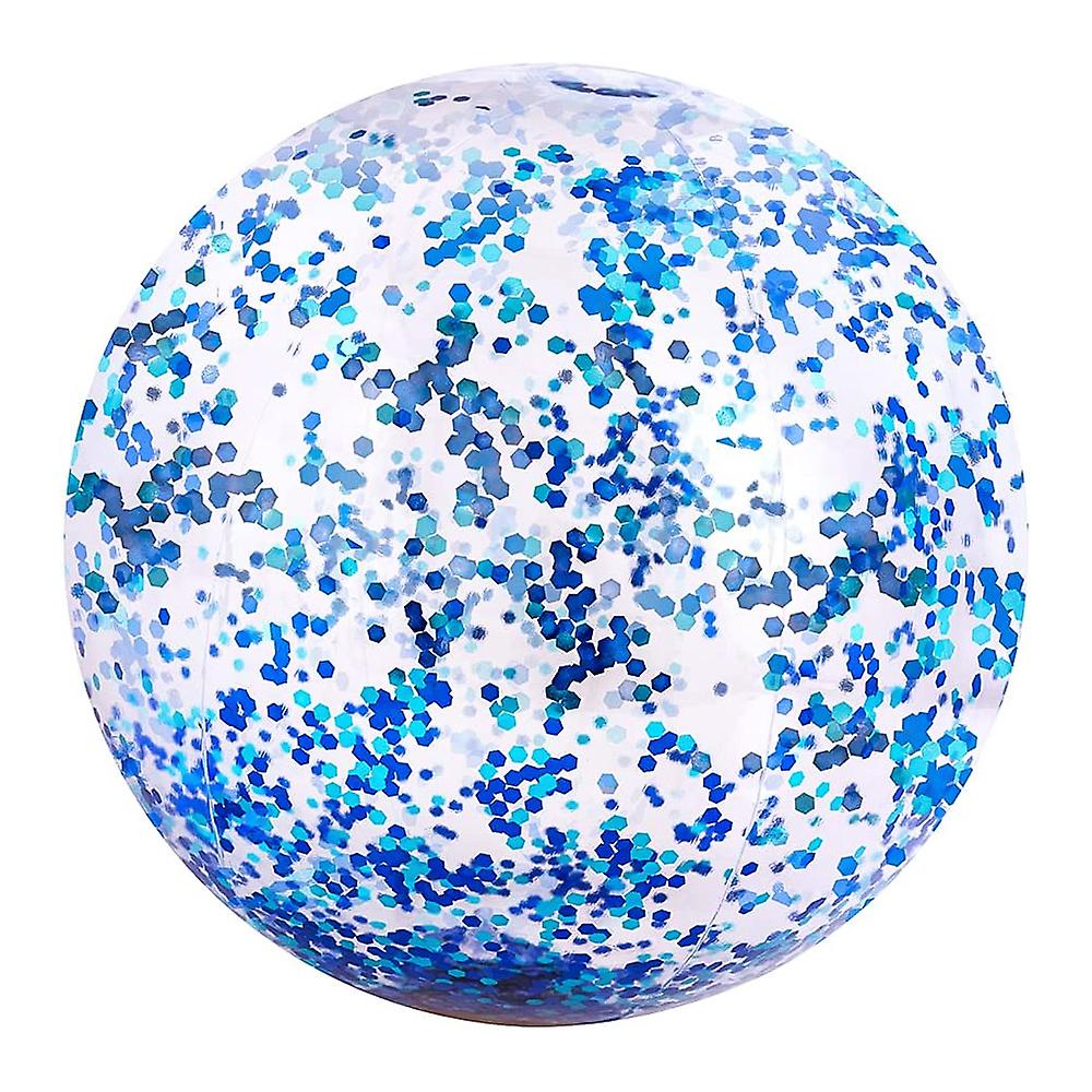 40cm/16inch Beach Ball Transparent Inflatable Swimming Pool Toy Ball With Beautiful Confetti Sequins For Summer Party Water Park Blue